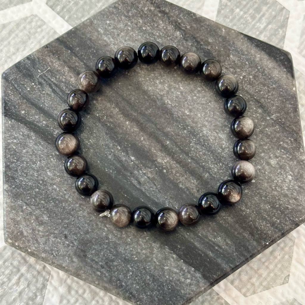 Gemstone/Crystal New Silver Obsidian Bracelet/Grade Aa/8mm